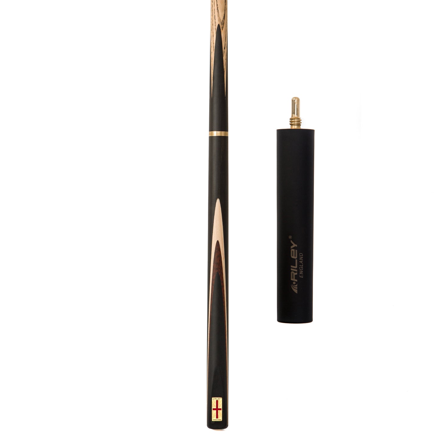 Riley England 3 Piece English Pool Cue 3/4 Cut - 9mm Tip - 145cm - Black/ Snake Wood/ Ash - with Deluxe Hard Case