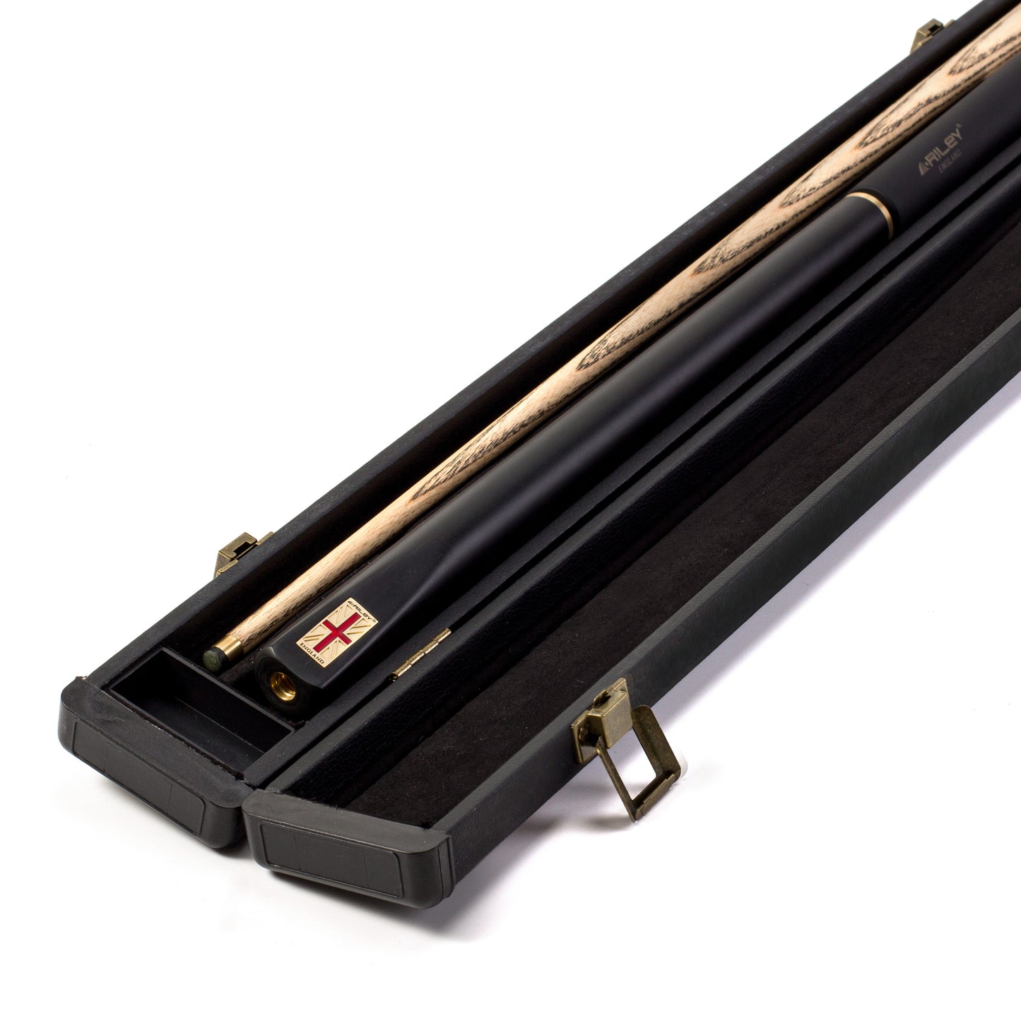 Riley England 3 Piece English Pool Cue 3/4 Cut - 9mm Tip - 145cm - Black/Ash - with Deluxe Hard Case