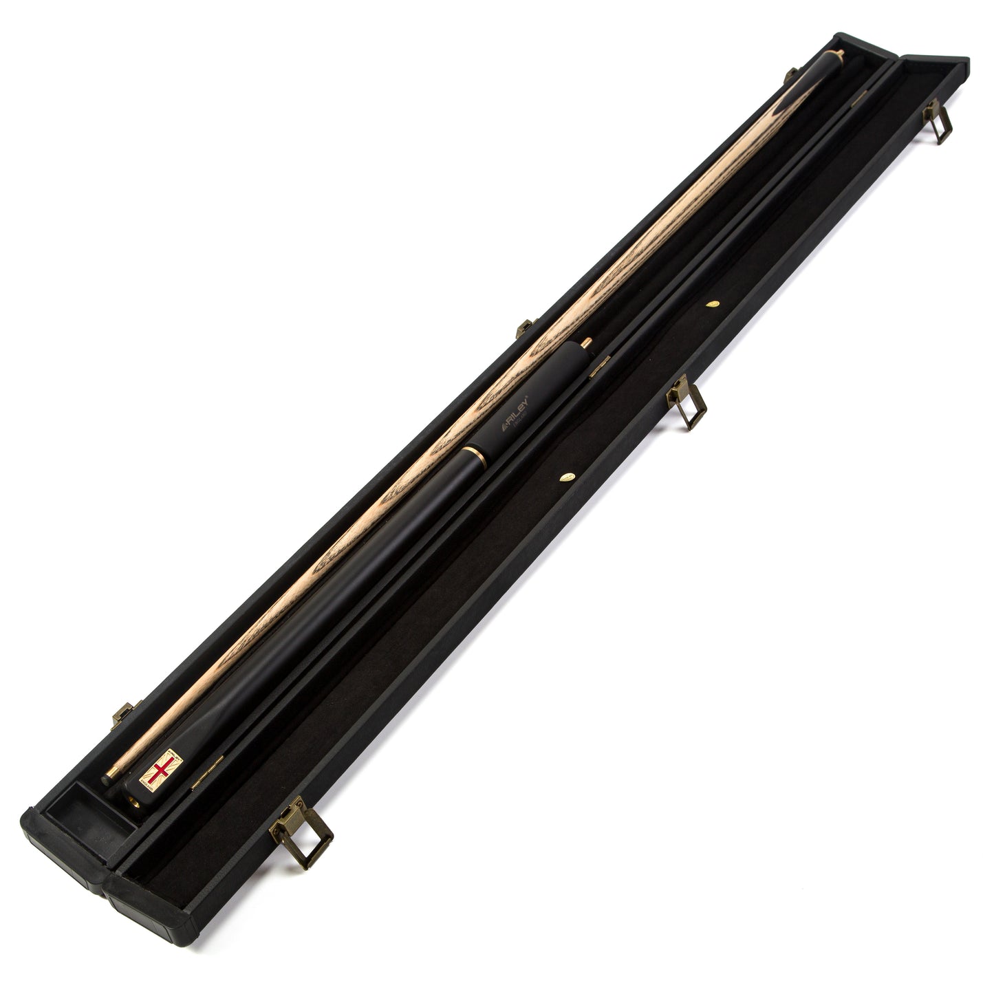 Riley England 3 Piece English Pool Cue 3/4 Cut - 9mm Tip - 145cm - Black/Ash - with Deluxe Hard Case