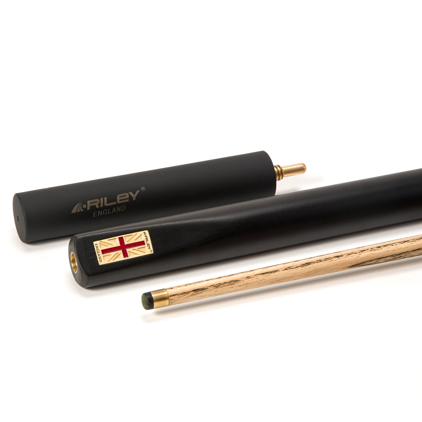 Riley England 3 Piece English Pool Cue 3/4 Cut - 9mm Tip - 145cm - Black/Ash - with Deluxe Hard Case