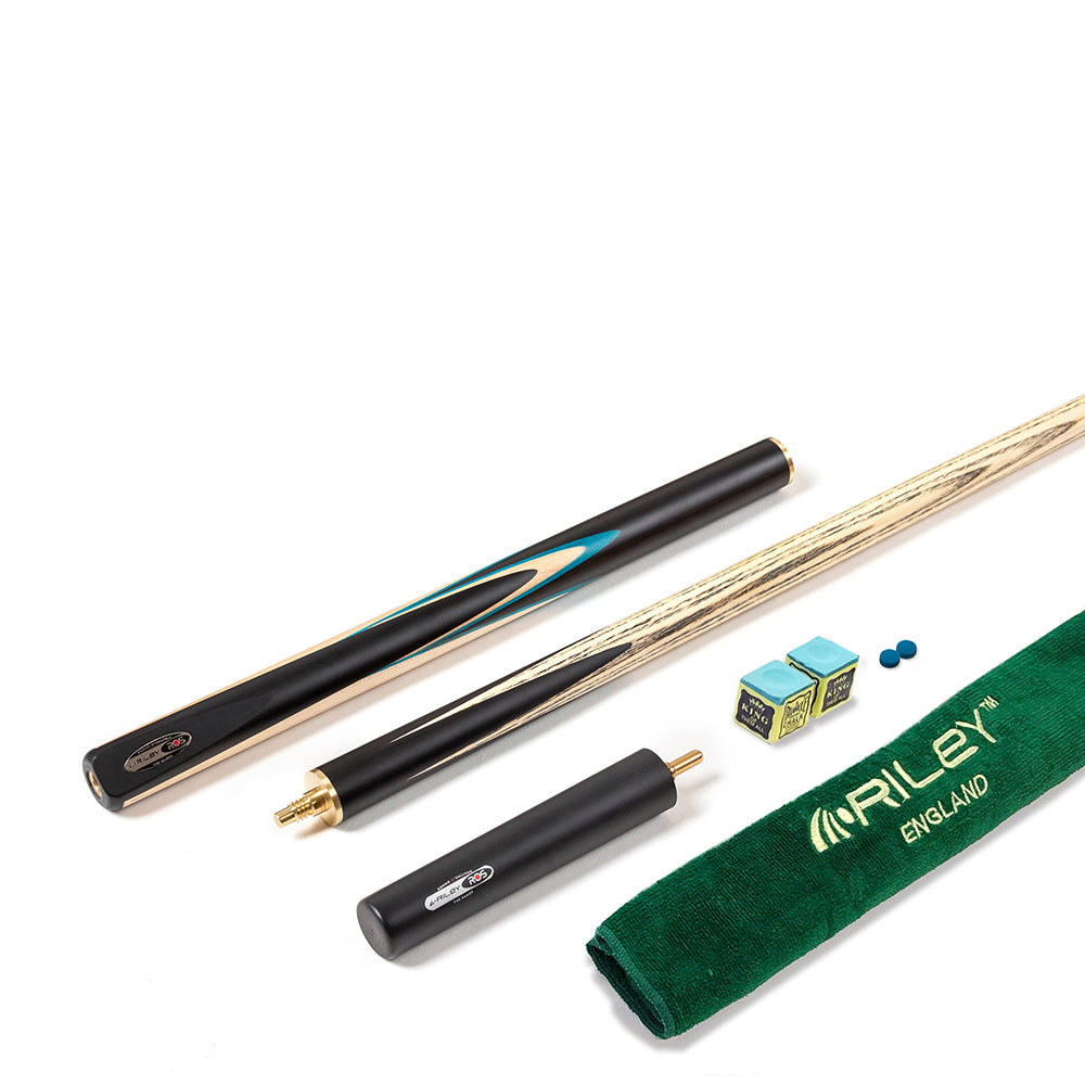 Riley Ronnie O'Sullivan 3 Piece Snooker Cue and Hard Case 3/4 Cut- Layered Ebonised Black Wood Butt - 9.5mm Tip - 145cm - Black/ Green/ Natural Wood