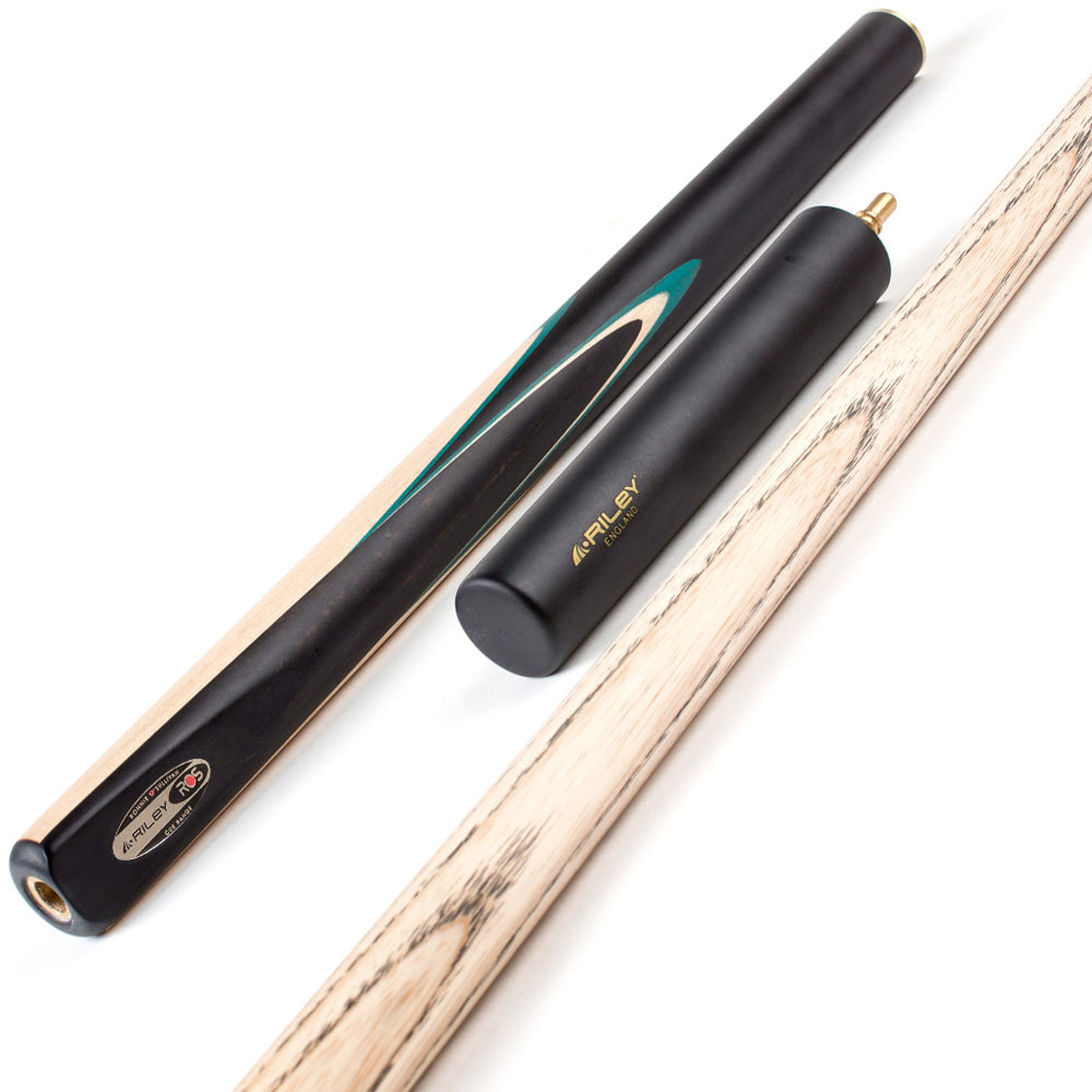 Riley Ronnie O'Sullivan 3 Piece Snooker Cue and Hard Case 3/4 Cut- Layered Ebonised Black Wood Butt - 9.5mm Tip - 145cm - Black/ Green/ Natural Wood