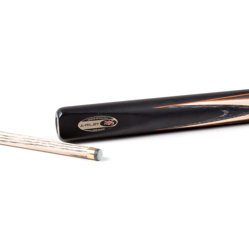 Riley Ronnie O'Sullivan 3 Piece Snooker Cue and Hard Case 3/4 Cut- Layered Ebonised Black Wood Butt - 9.5mm Tip - 145cm - Black/ Tan/ Grey/ Natural