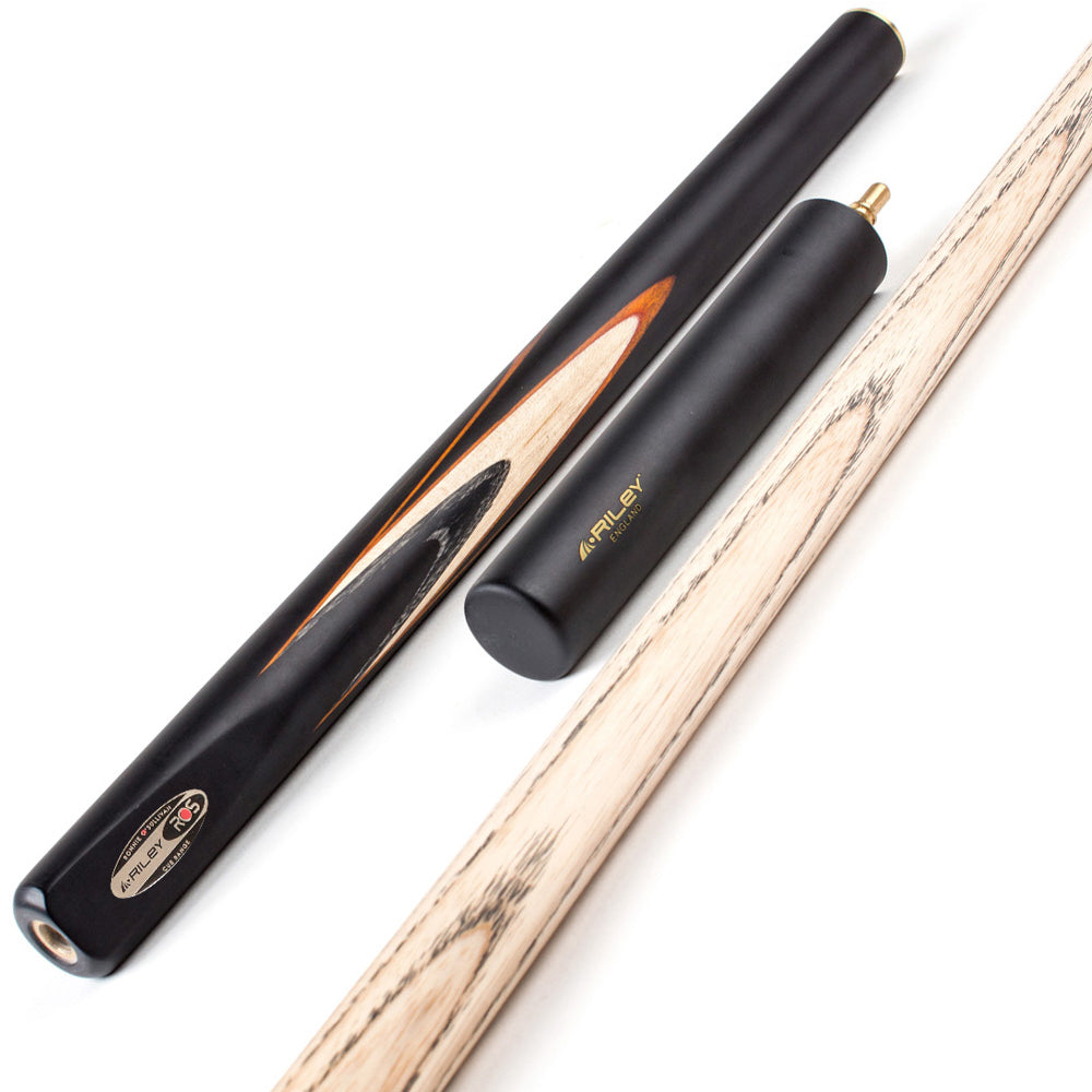 Riley Ronnie O'Sullivan 3 Piece Snooker Cue and Hard Case 3/4 Cut- Layered Ebonised Black Wood Butt - 9.5mm Tip - 145cm - Black/ Tan/ Grey/ Natural