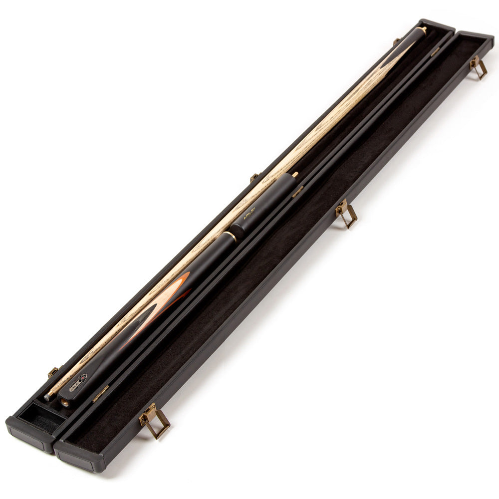 Riley Ronnie O'Sullivan 3 Piece Snooker Cue and Hard Case 3/4 Cut- Layered Ebonised Black Wood Butt - 9.5mm Tip - 145cm - Black/ Tan/ Grey/ Natural