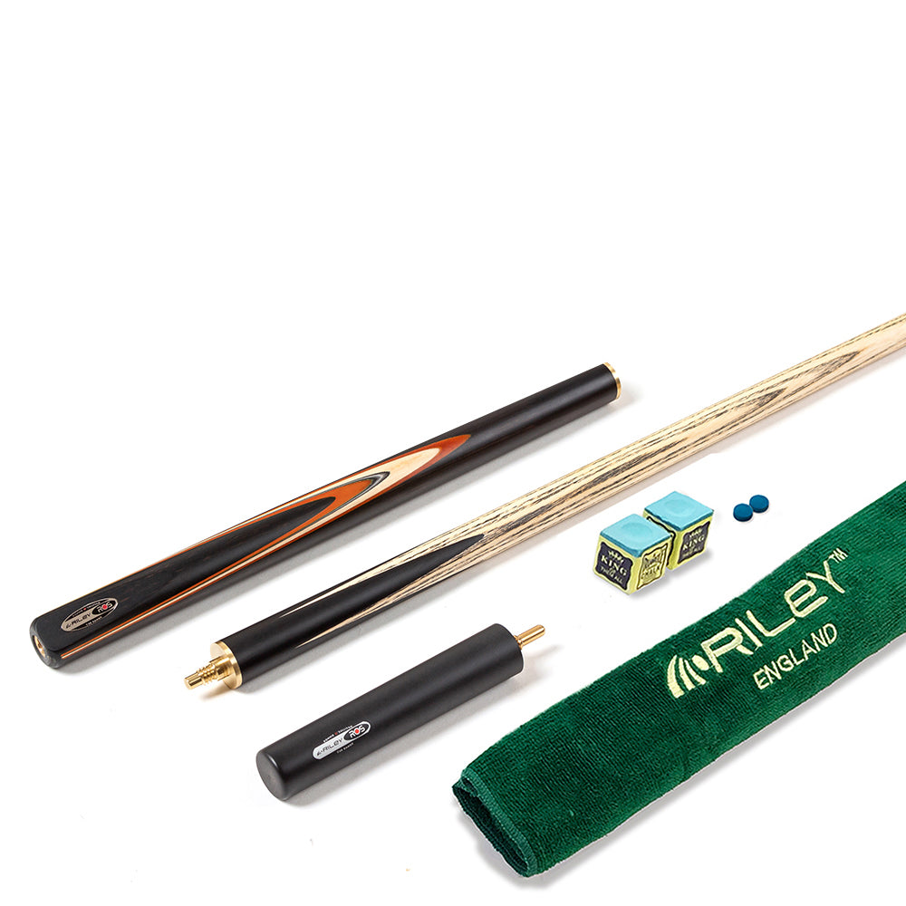 Riley Ronnie O'Sullivan 3 Piece Snooker Cue and Hard Case 3/4 Cut- Layered Ebonised Black Wood Butt - 9.5mm Tip - 145cm - Black/ Tan/ Natural Wood
