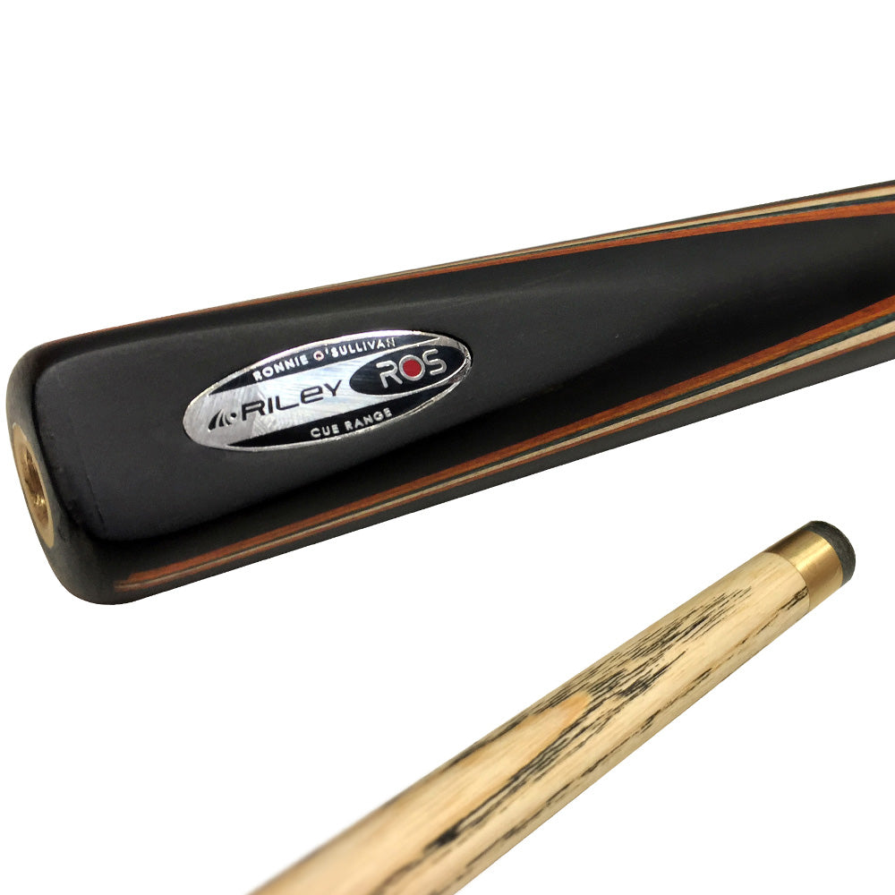 Riley Ronnie O'Sullivan 3 Piece Snooker Cue and Hard Case 3/4 Cut- Layered Ebonised Black Wood Butt - 9.5mm Tip - 145cm - Black/ Tan/ Natural Wood