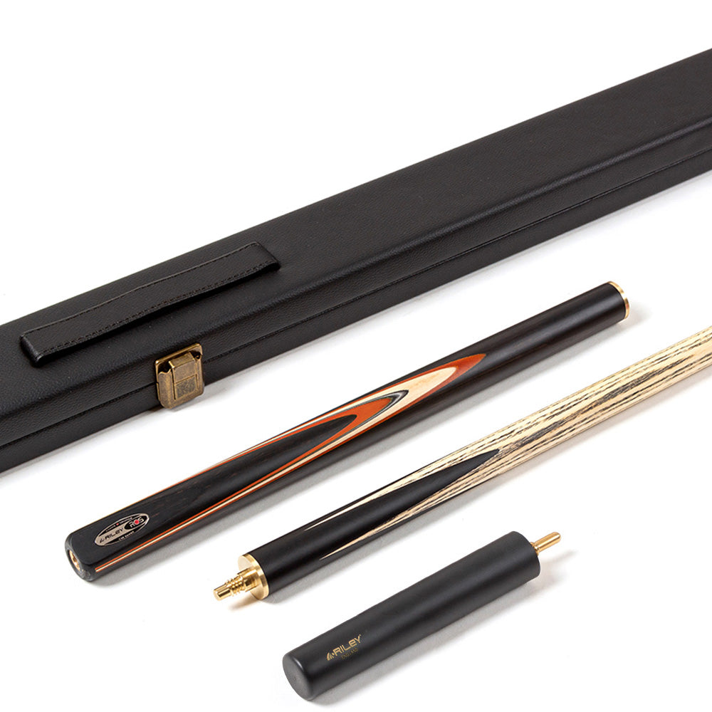 Riley Ronnie O'Sullivan 3 Piece Snooker Cue and Hard Case 3/4 Cut- Layered Ebonised Black Wood Butt - 9.5mm Tip - 145cm - Black/ Tan/ Natural Wood