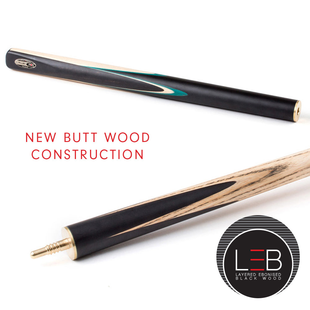 Riley Ronnie O'Sullivan 3 Piece Snooker Cue and Hard Case 3/4 Cut- Layered Ebonised Black Wood Butt - 9.5mm Tip - 145cm - Black/ Green/ Natural Wood