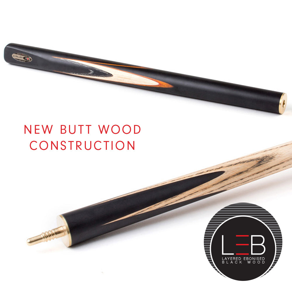 Riley Ronnie O'Sullivan 3 Piece Snooker Cue and Hard Case 3/4 Cut- Layered Ebonised Black Wood Butt - 9.5mm Tip - 145cm - Black/ Tan/ Grey/ Natural