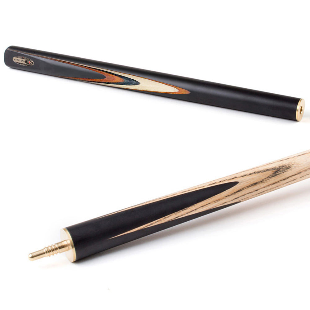 Riley Ronnie O'Sullivan 3 Piece Snooker Cue and Hard Case 3/4 Cut- Layered Ebonised Black Wood Butt - 9.5mm Tip - 145cm - Black/ Tan/ Natural Wood