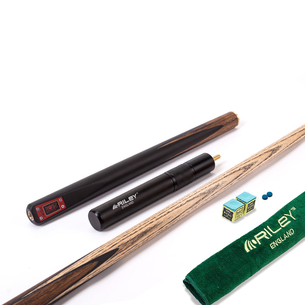 Riley ROS7 - Ronnie O'Sullivan 3 Piece Snooker Cue and Hard Case 3/4 Cut- Layered Ebonised Black Wood Butt - 9.5mm Tip - 145cm - Black/ Natural Birds Eye Maple Wood