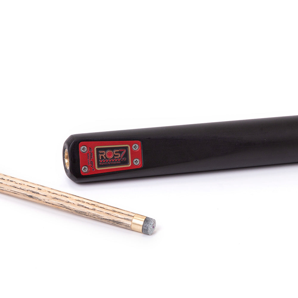 Riley ROS7 - Ronnie O'Sullivan 3 Piece Snooker Cue - 3/4 Cut - Layered Ebonised Black Wood Butt - 9.5mm Tip - 145cm - Black/ Natural Teak Wood