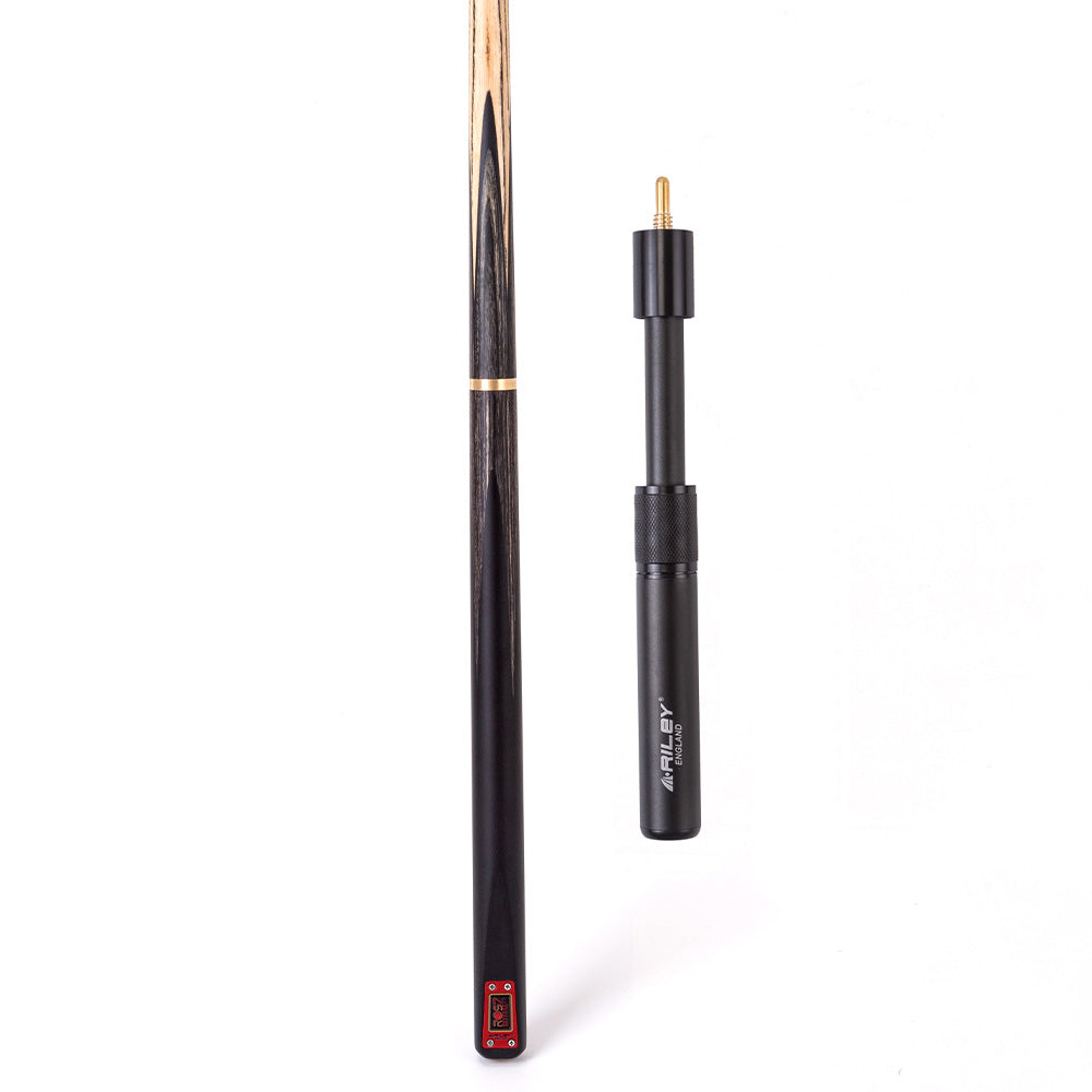 Riley ROS7 - Ronnie O'Sullivan 3 Piece Snooker Cue and Hard Case 3/4 Cut- Layered Ebonised Black Wood Butt - 9.5mm Tip - 145cm - Black/ Grey/ Natural