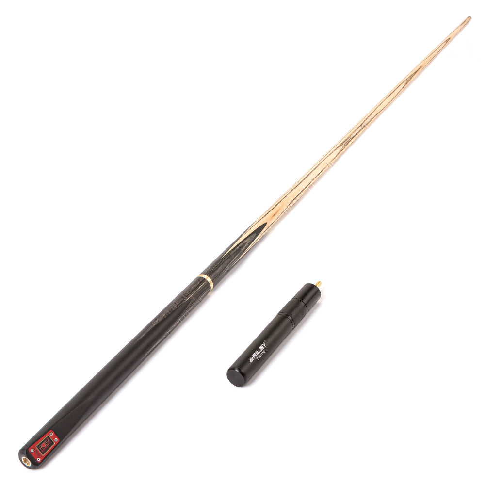 Riley ROS7 - Ronnie O'Sullivan 3 Piece Snooker Cue and Hard Case 3/4 Cut- Layered Ebonised Black Wood Butt - 9.5mm Tip - 145cm - Black/ Grey/ Natural