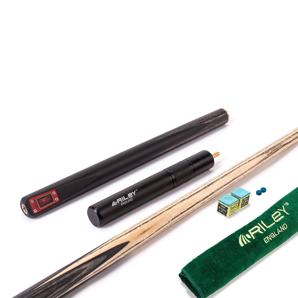 Riley ROS7 - Ronnie O'Sullivan 3 Piece Snooker Cue and Hard Case 3/4 Cut- Layered Ebonised Black Wood Butt - 9.5mm Tip - 145cm - Black/ Grey/ Natural