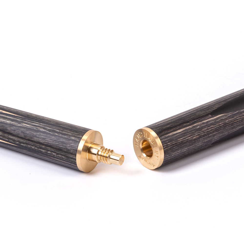 Riley ROS7 - Ronnie O'Sullivan 3 Piece Snooker Cue and Hard Case 3/4 Cut- Layered Ebonised Black Wood Butt - 9.5mm Tip - 145cm - Black/ Grey/ Natural