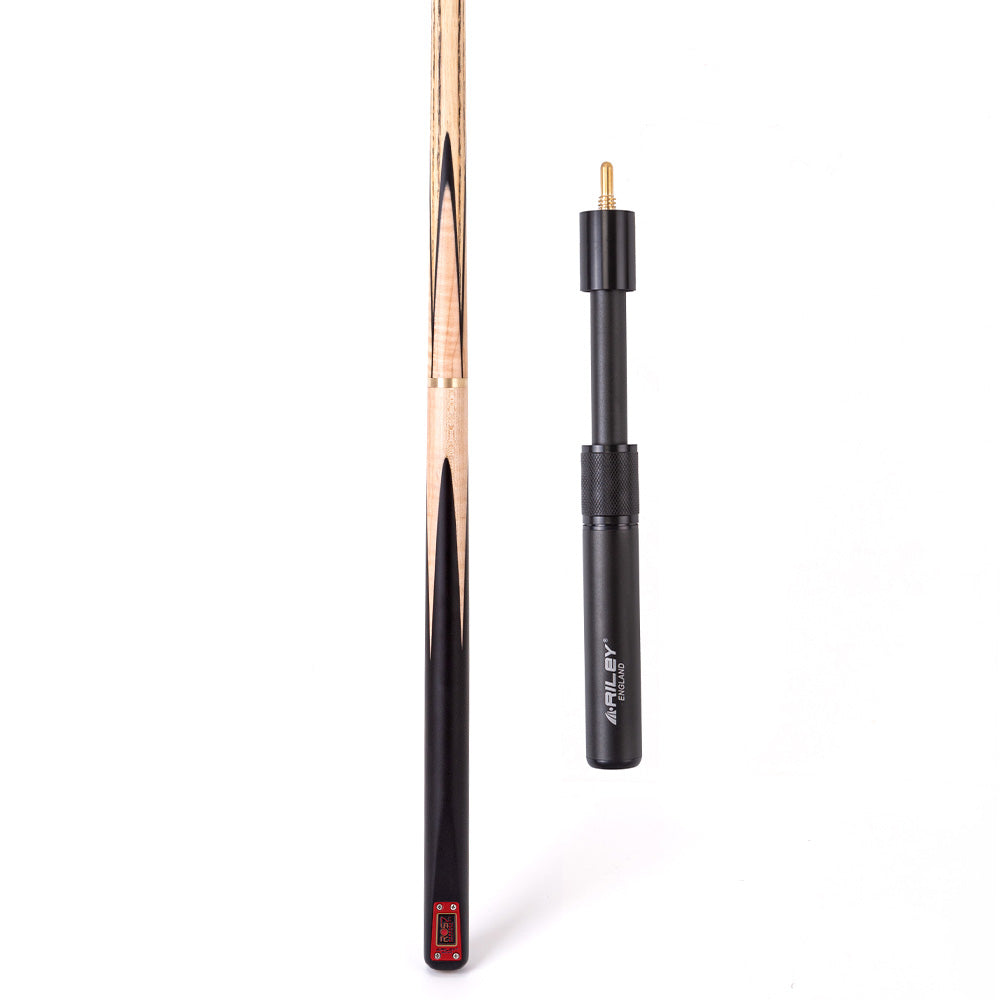 Riley ROS7 - Ronnie O'Sullivan 3 Piece Snooker Cue and Hard Case 3/4 Cut- Layered Ebonised Black Wood Butt - 9.5mm Tip - 145cm - Black/ Natural Birds Eye Maple Wood