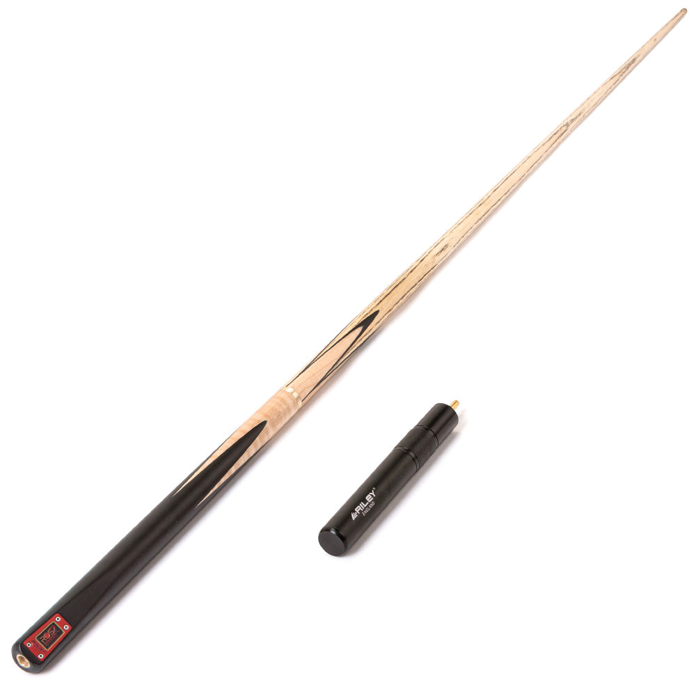 Riley ROS7 - Ronnie O'Sullivan 3 Piece Snooker Cue and Hard Case 3/4 Cut- Layered Ebonised Black Wood Butt - 9.5mm Tip - 145cm - Black/ Natural Birds Eye Maple Wood
