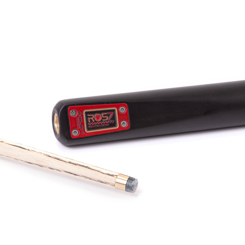 Riley ROS7 - Ronnie O'Sullivan 3 Piece Snooker Cue and Hard Case 3/4 Cut- Layered Ebonised Black Wood Butt - 9.5mm Tip - 145cm - Black/ Natural Birds Eye Maple Wood
