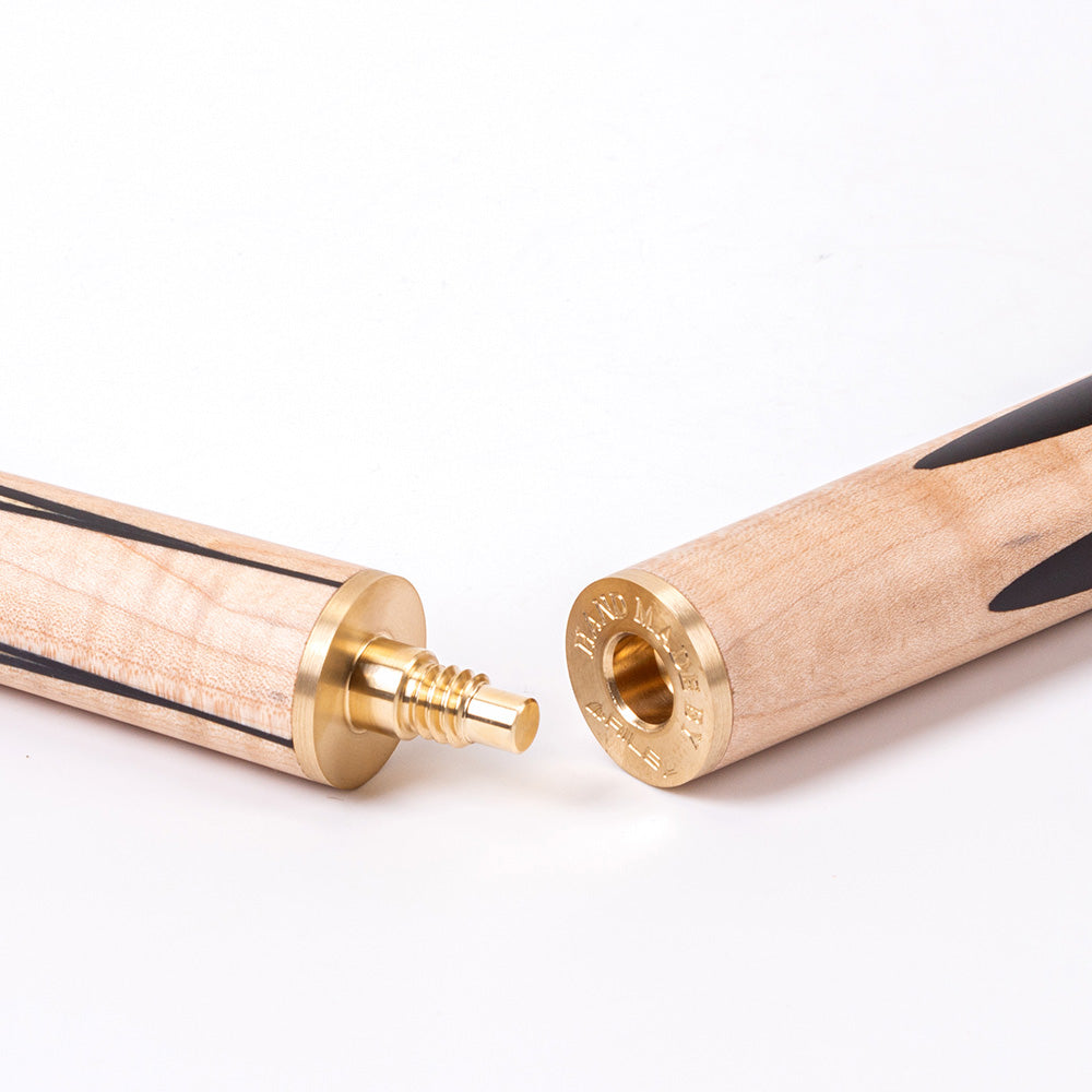 Riley ROS7 - Ronnie O'Sullivan 3 Piece Snooker Cue and Hard Case 3/4 Cut- Layered Ebonised Black Wood Butt - 9.5mm Tip - 145cm - Black/ Natural Birds Eye Maple Wood