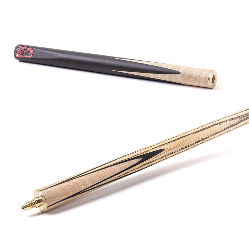 Riley ROS7 - Ronnie O'Sullivan 3 Piece Snooker Cue and Hard Case 3/4 Cut- Layered Ebonised Black Wood Butt - 9.5mm Tip - 145cm - Black/ Natural Birds Eye Maple Wood
