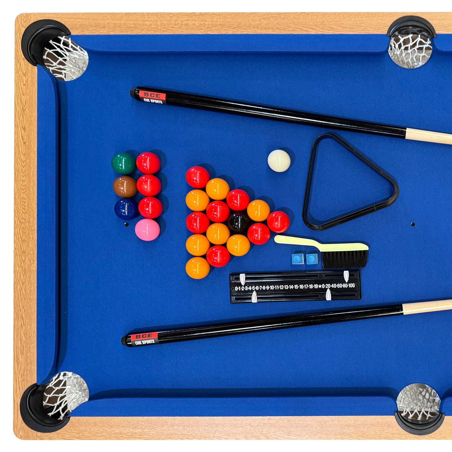 BCE 5ft Snooker/Pool Table - Oak Effect with Blue Cloth - Fixed Leg