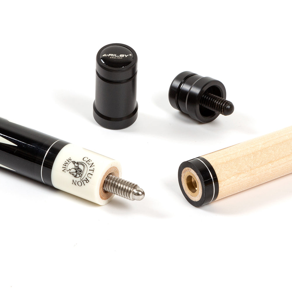 Riley Centurion American Pool Cue - Black - 13mm Tip and Leatherette Grip Section - 147cm