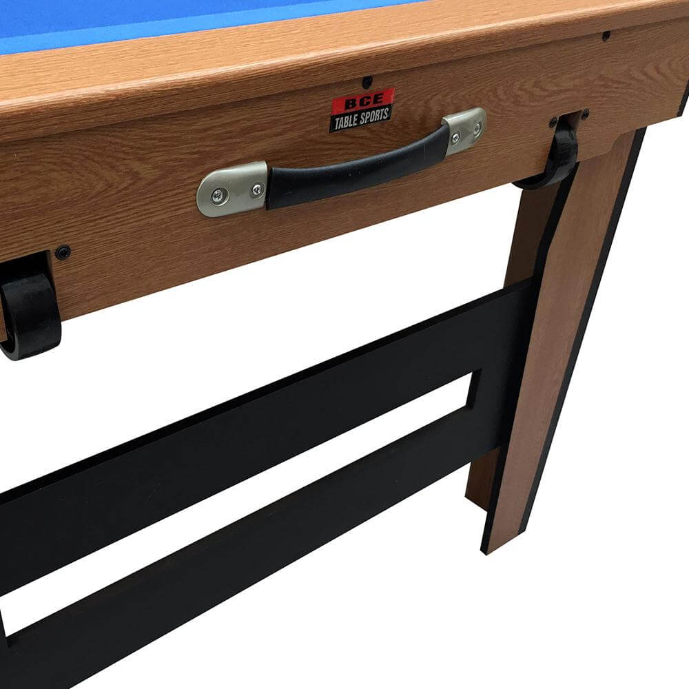 BCE 5ft Razor Folding 2 in 1 Pool Table with Table Tennis Top - Blue Cloth/ Oak Finish - Folds Flat