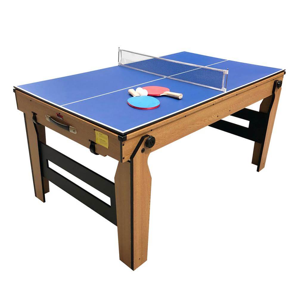 BCE 5ft Razor Folding 2 in 1 Pool Table with Table Tennis Top - Blue Cloth/ Oak Finish - Folds Flat