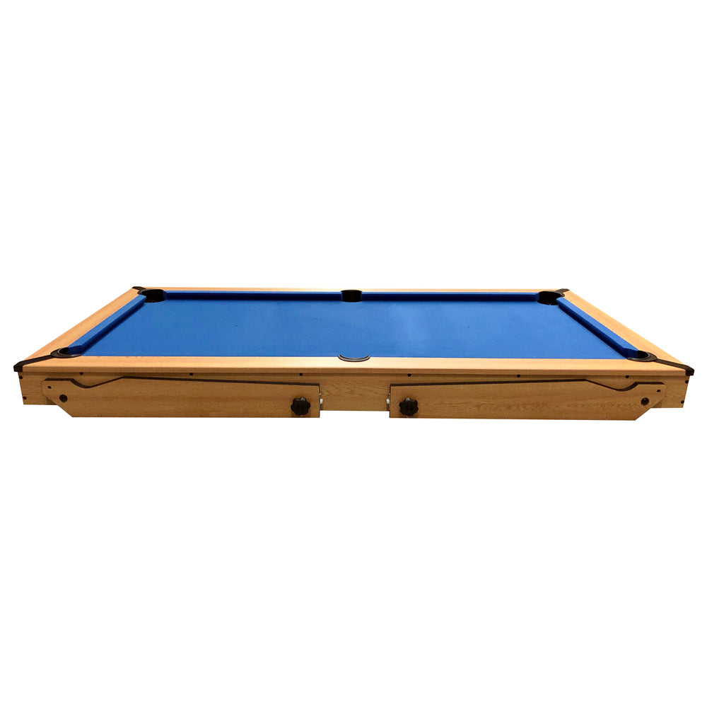 BCE 6ft Razor Folding Pool Table - Blue Cloth/ Oak Finish - Folds Flat