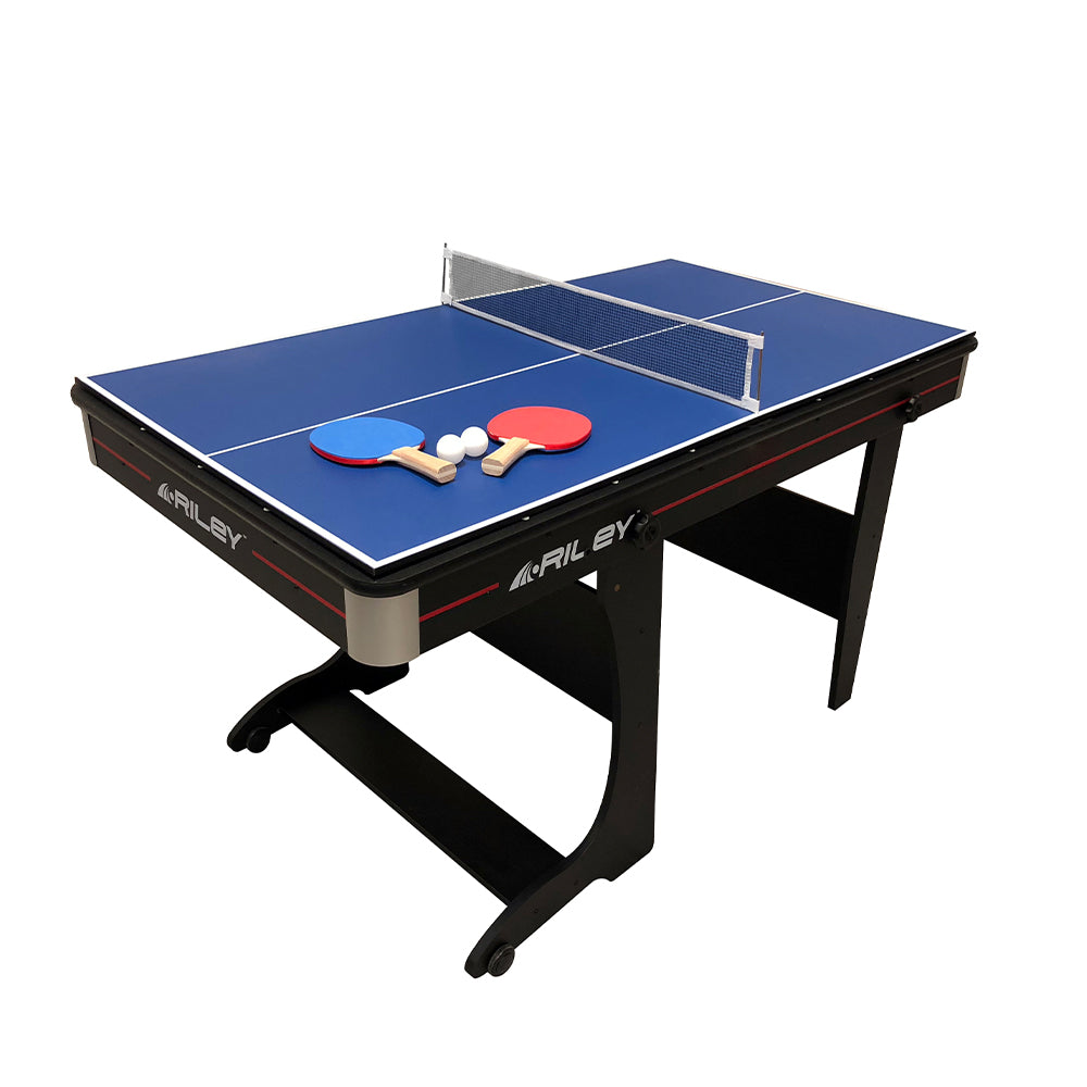 Riley 5ft 2 in 1 Folding Pool Table with Table Tennis Table - Black with Blue Cloth - Folds Vertically
