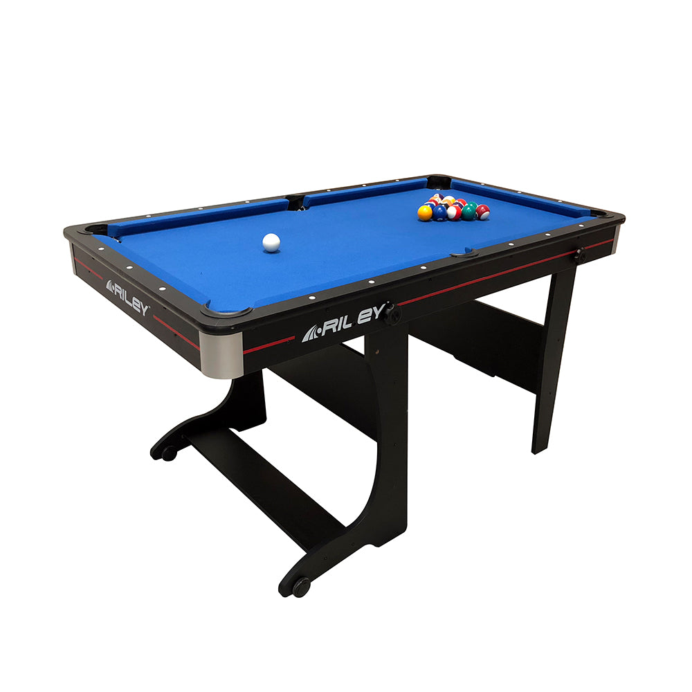 Riley 5ft 2 in 1 Folding Pool Table with Table Tennis Table - Black with Blue Cloth - Folds Vertically