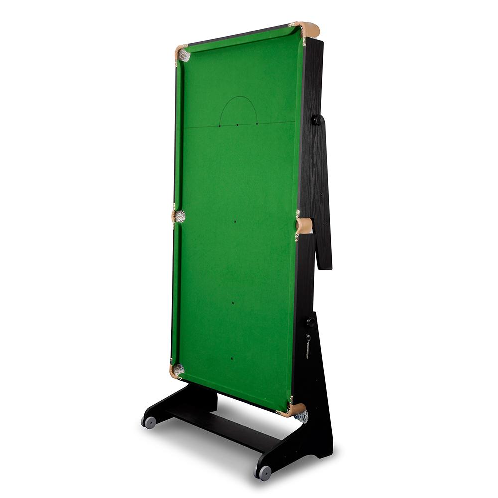 Riley 6ft 4 in 1 Folding Snooker Table - Snooker, Pool, Dartboard and Table Tennis Top - Black/Wood Effect with Green Cloth - Folds Vertically