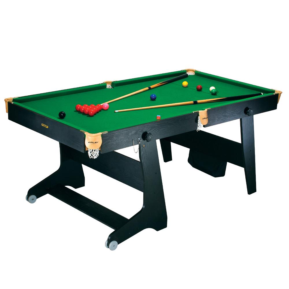Riley 6ft 4 in 1 Folding Snooker Table - Snooker, Pool, Dartboard and Table Tennis Top - Black/Wood Effect with Green Cloth - Folds Vertically