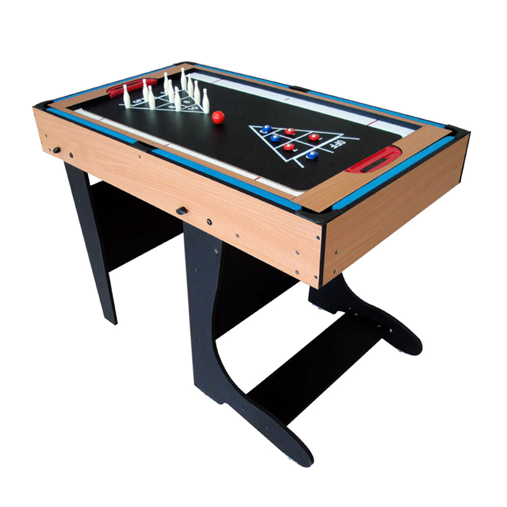 Riley 4ft 12 in 1 Multi Games Table - Natural Wood Finish/ Black Legs - Folds Vertically