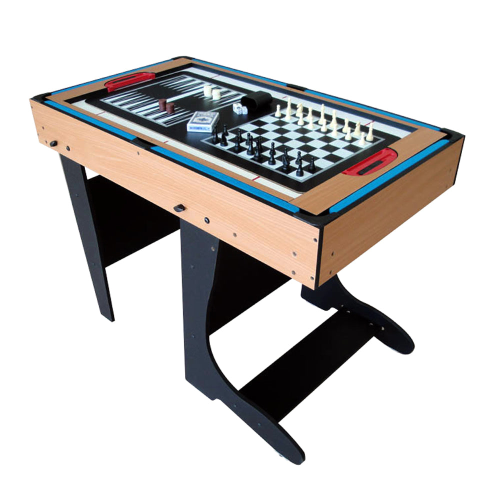 Riley 4ft 12 in 1 Multi Games Table - Natural Wood Finish/ Black Legs - Folds Vertically