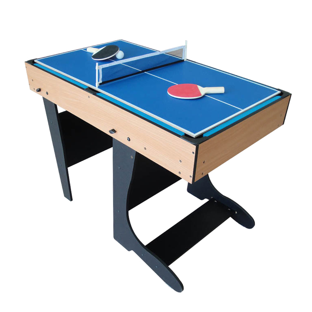 Riley 4ft 12 in 1 Multi Games Table - Natural Wood Finish/ Black Legs - Folds Vertically