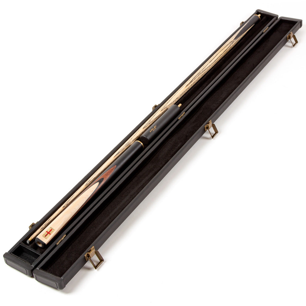 Riley England 3 Piece Snooker Cue and Hard Case 3/4 Cut- Layered Ebonised Black Wood Butt with 9.5mm Tip - 145cm - Black/ Maple Wood