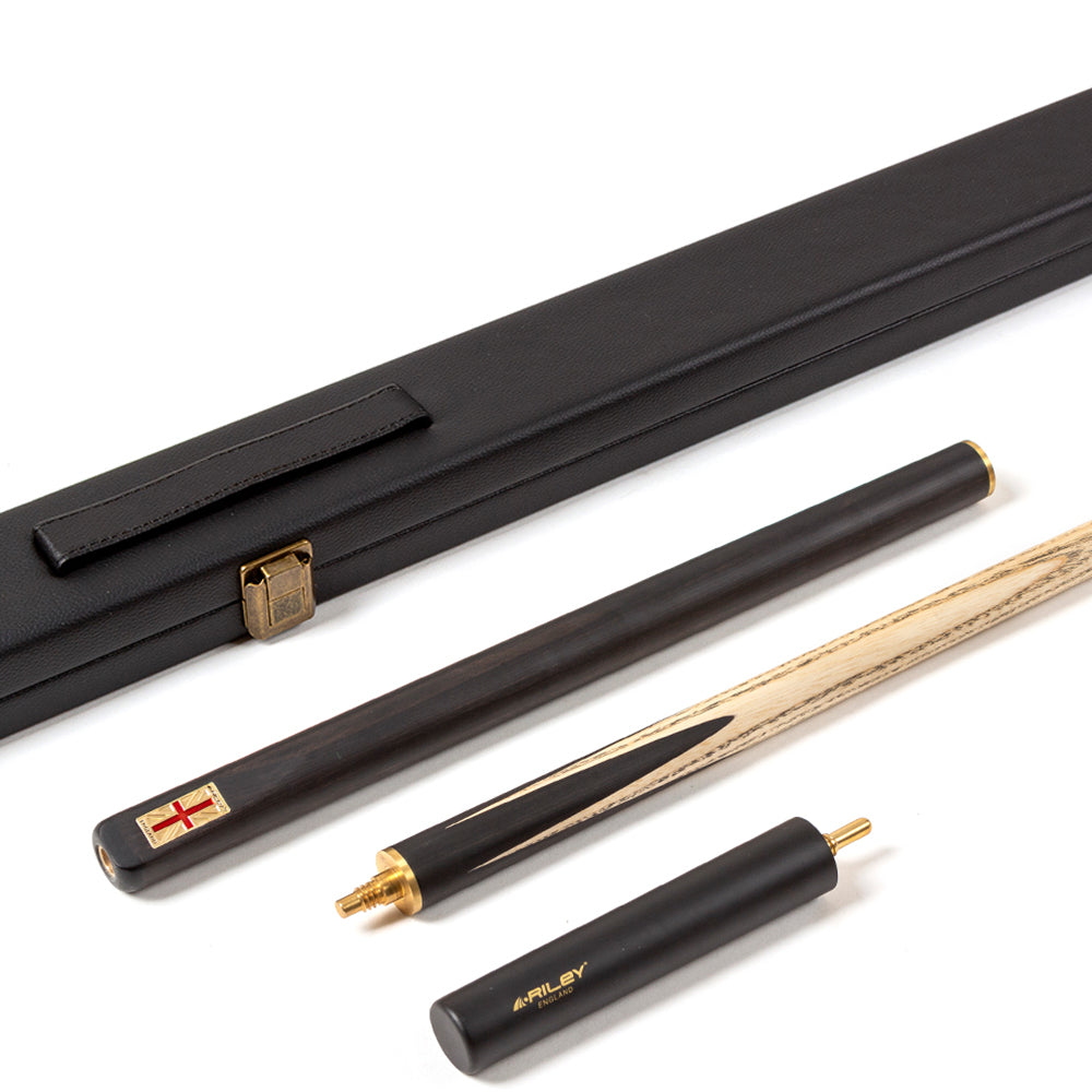 Riley England 3 Piece Snooker Cue - 3/4 Cut Cue - Layered Ebonised Black Wood Butt - 9.5mm Tip - 145cm - Black