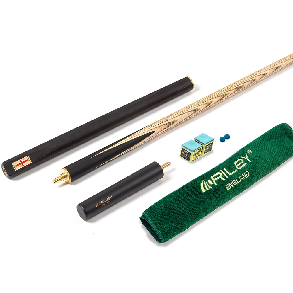 Riley England 3 Piece Snooker Cue 3/4 Cut- Layered Ebonised Black Wood Butt with 9.5mm Tip - 145cm - Black