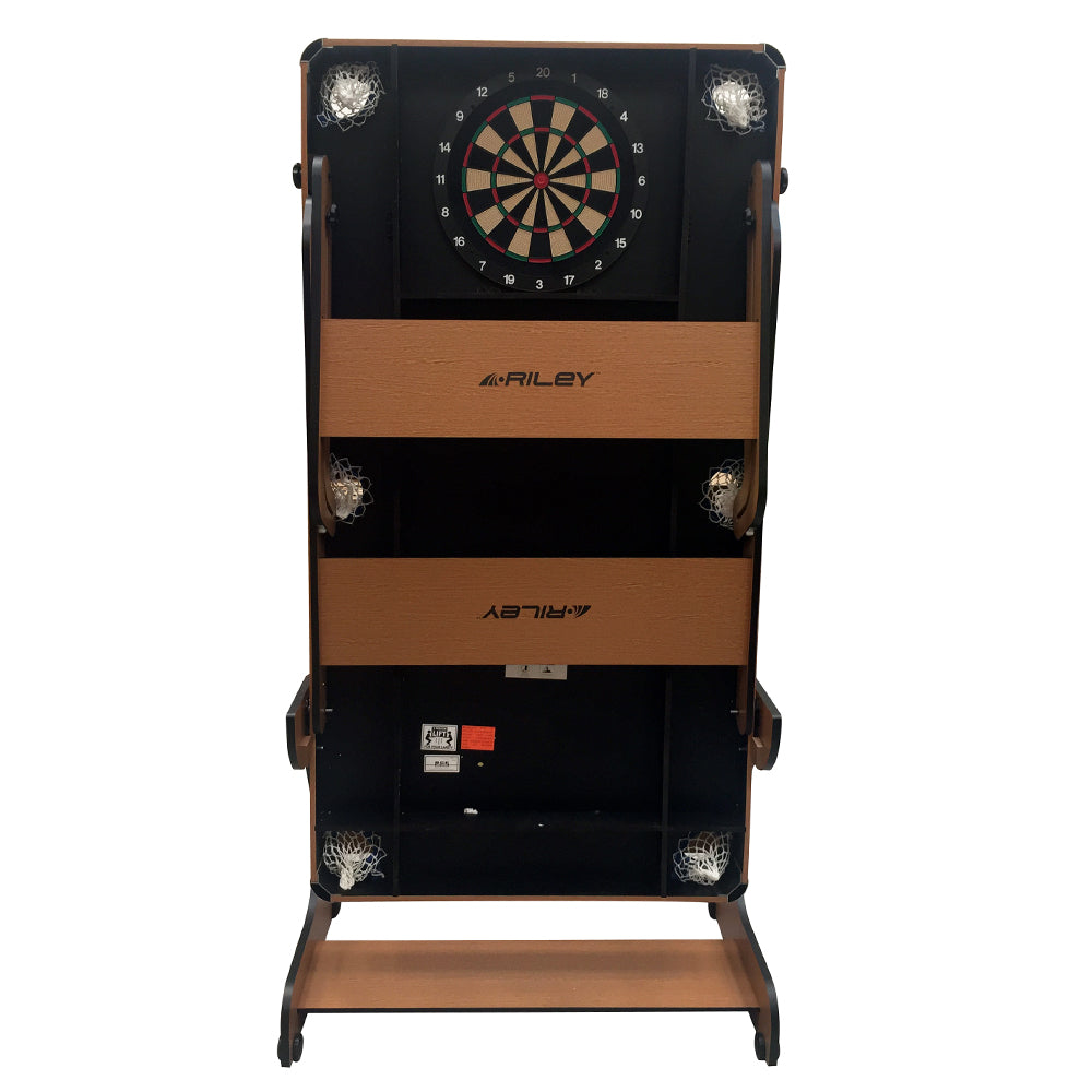 Riley 6ft Folding Pool Table with dartboard - Beech Finish with Blue Cloth - Folds Vertically - Free Table Tennis Top