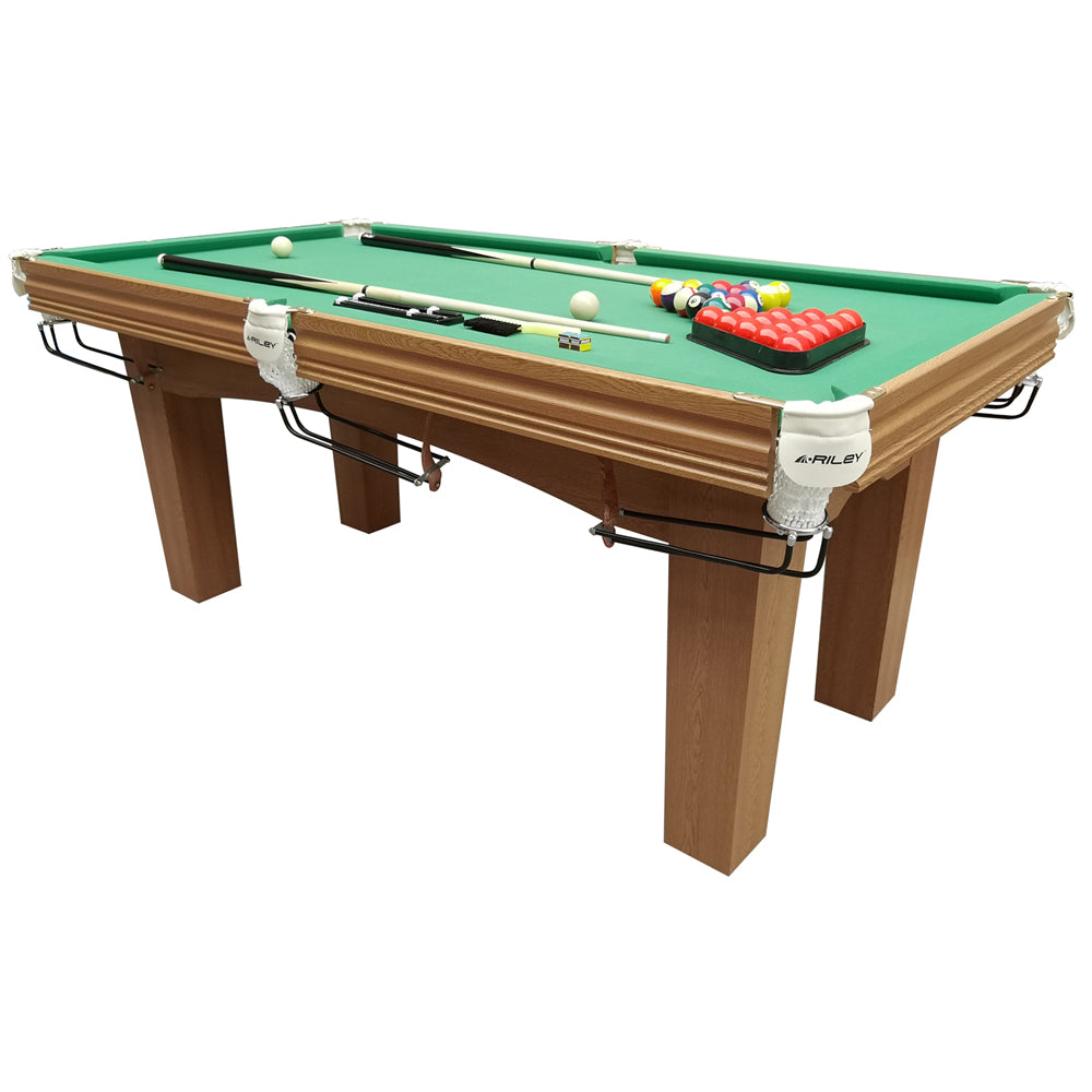 Riley 6ft Traditional Snooker and Pool Table - Oak Finish - Green Cloth - Fixed Leg - Free Table Top