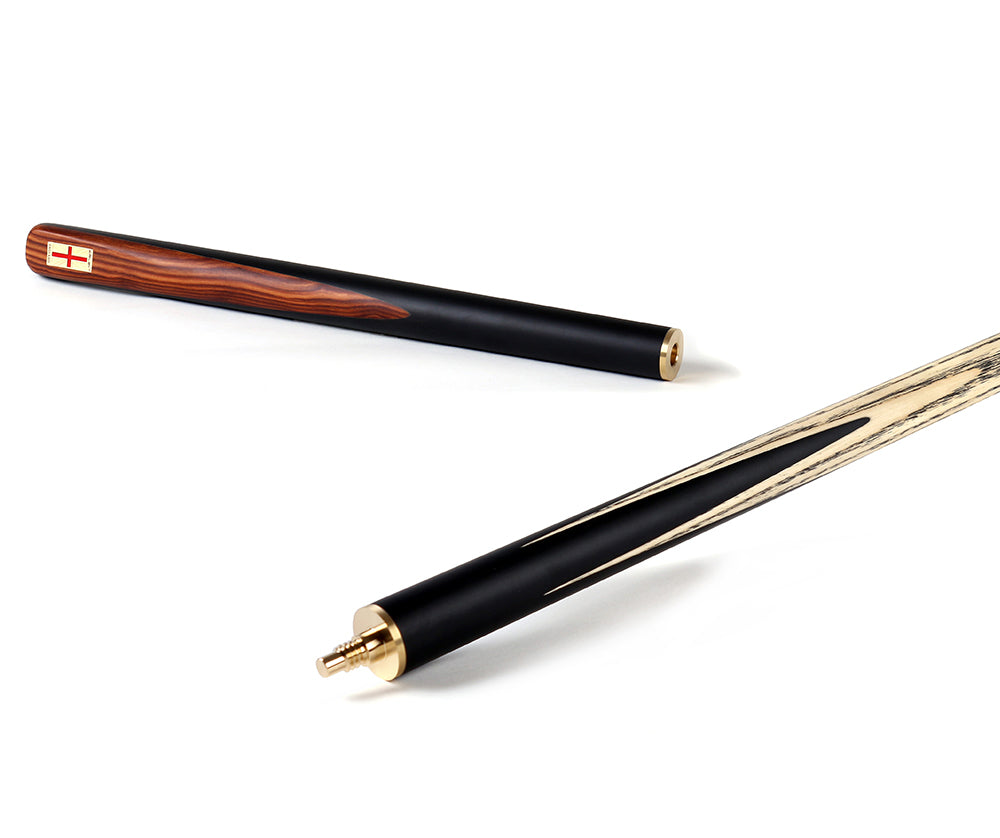 Riley England 3 Piece Snooker Cue and Hard Case 3/4 Cut- Layered Ebonised Black Wood Butt with 9.5mm Tip - 145cm - Black/Brown Wood