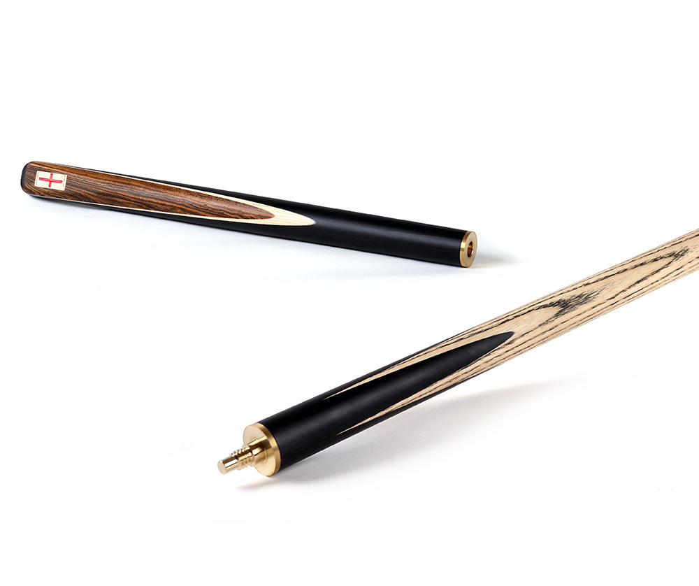 Riley England 3 Piece Snooker Cue - 3/4 Cut Cue - Layered Ebonised Black Wood Butt - 9.5mm Tip - 145cm - Black/ Dark Wood