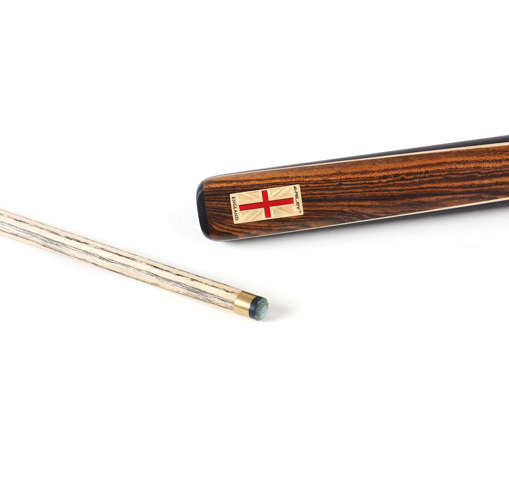 Riley England 3 Piece Snooker Cue - 3/4 Cut Cue - Layered Ebonised Black Wood Butt - 9.5mm Tip - 145cm - Black/ Dark Wood