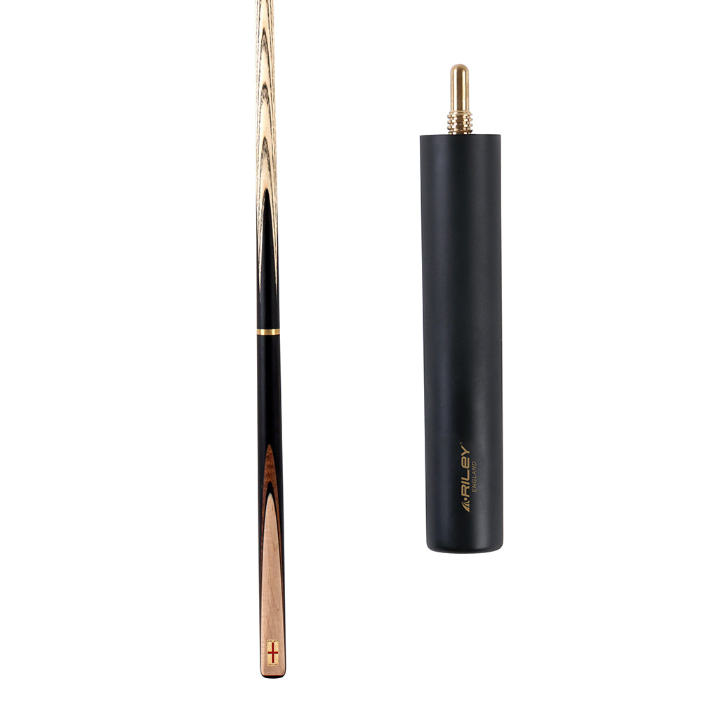 Riley England 3 Piece Snooker Cue and Hard Case 3/4 Cut- Layered Ebonised Black Wood Butt with 9.5mm Tip - 145cm - Black/ Maple Wood