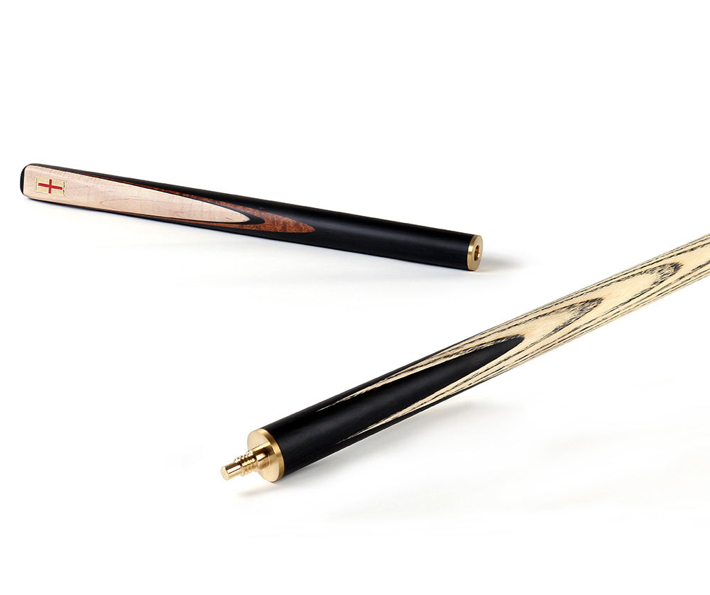 Riley England 3 Piece Snooker Cue and Hard Case 3/4 Cut- Layered Ebonised Black Wood Butt with 9.5mm Tip - 145cm - Black/ Maple Wood