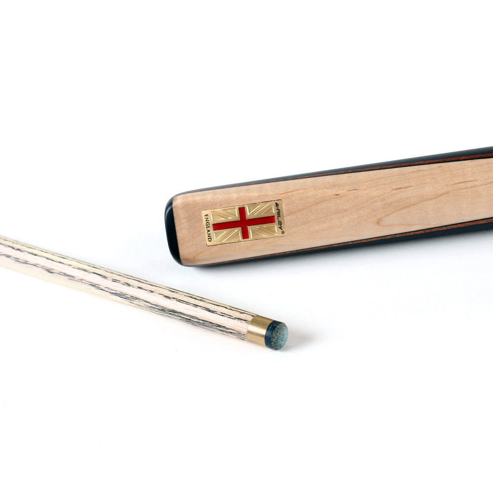 Riley England 3 Piece Snooker Cue and Hard Case 3/4 Cut- Layered Ebonised Black Wood Butt with 9.5mm Tip - 145cm - Black/ Maple Wood