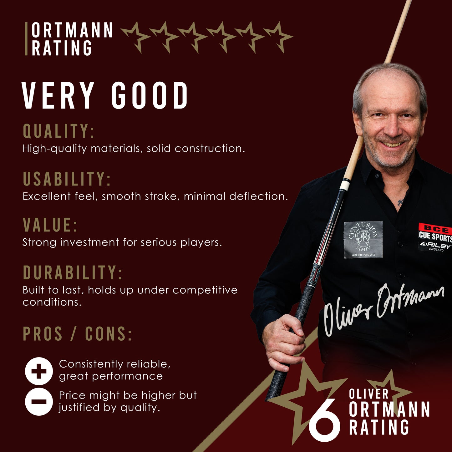 Riley Centurion American Pool Cue - Grey - 13mm Tip and Linen Grip Section - 147cm